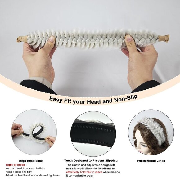 Wide Braided Headband Elastic Non-slip Hair Accessory for Women Girl main image 7